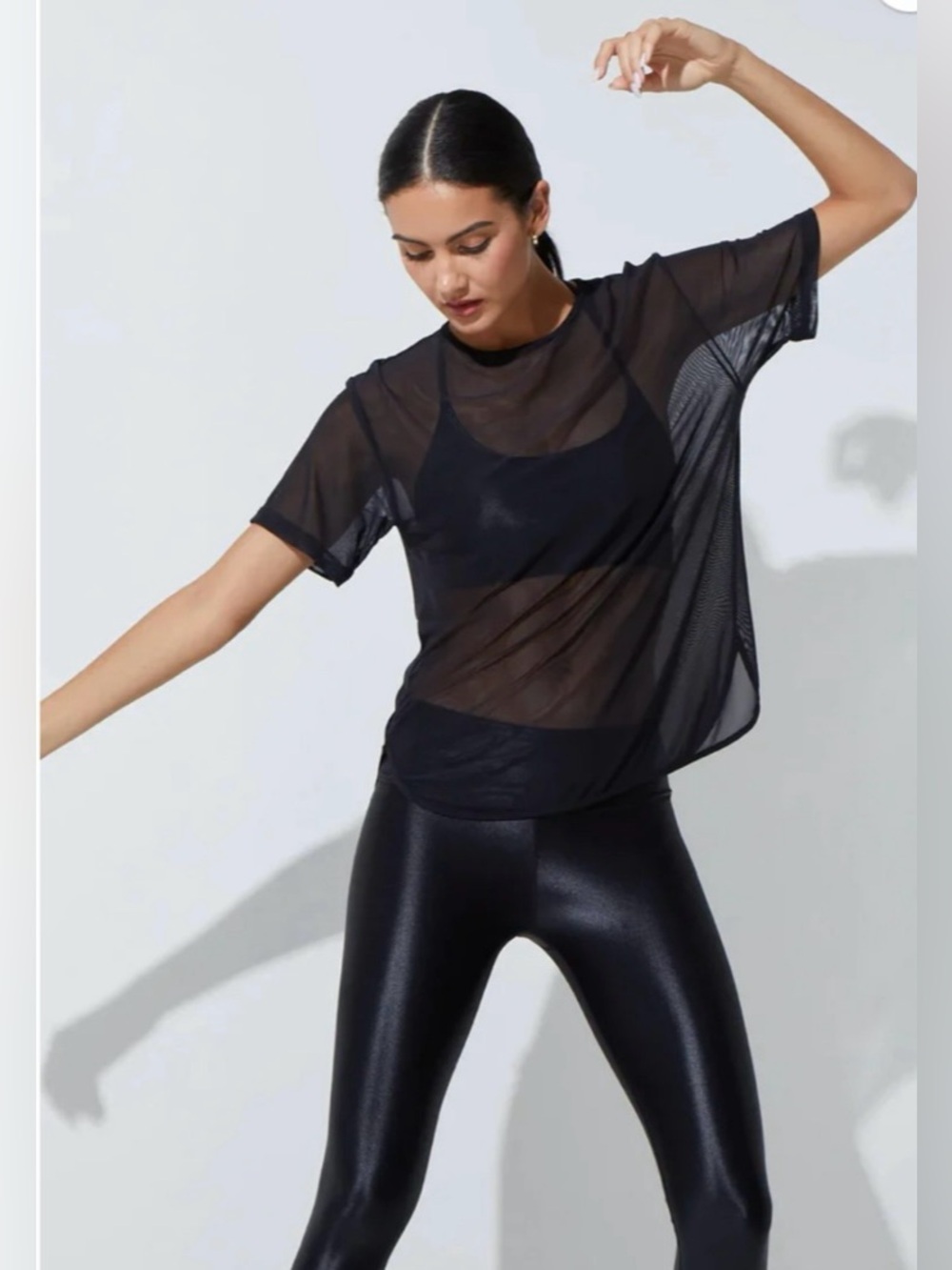 Noli Black Sheer Mesh Short-Sleeve Tee